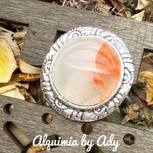 Alquimia huge adjustable agate Silver Ring with Radiant Orange Stone